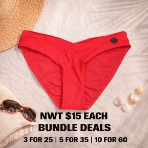 Red Maple Leaf Bikini Bottom Canada Day Swim Bottom Small NWT